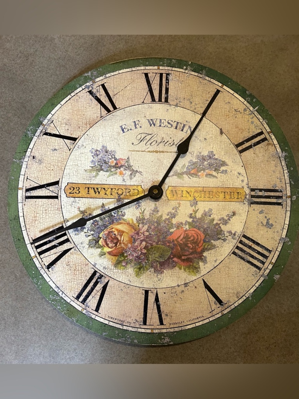 Collectible Vintage-Style 16” Wall Clock by Timeworks-Distressed Design -Works!